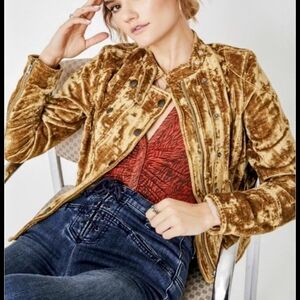 Free People Gold Velvet Bomber Jacket
